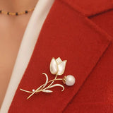 Elegant Exquisite Tulip Pearl Rhinestone Brooch