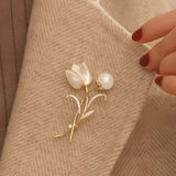 Elegant Exquisite Tulip Pearl Rhinestone Brooch