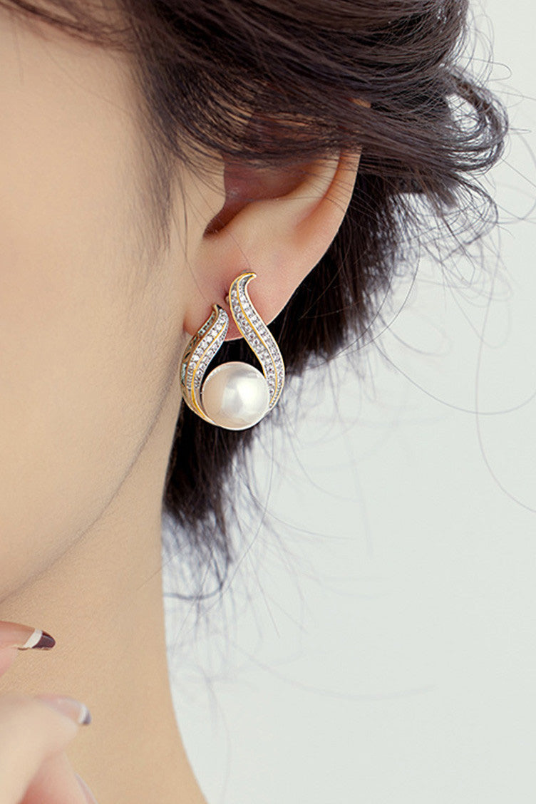 Elegant Exquisite Teardrop Rhinestone Pearl Earrings