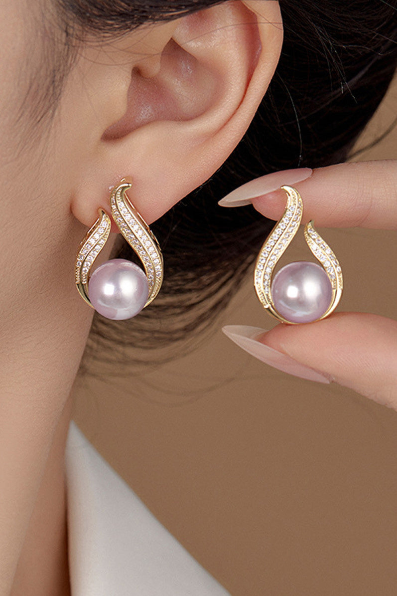 Elegant Exquisite Teardrop Rhinestone Pearl Earrings