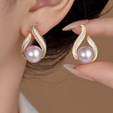 Elegant Exquisite Teardrop Rhinestone Pearl Earrings