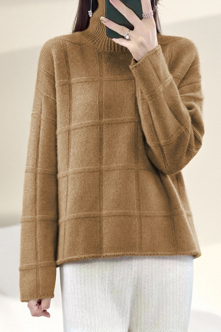 Casual Versatile Plaid Turtleneck Long-Sleeve Pullover Sweater