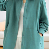 Casual Minimalist Solid-Color Lapel Long-Sleeve Shirt Jacket