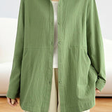 Casual Minimalist Solid-Color Lapel Long-Sleeve Shirt Jacket