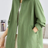Casual Minimalist Solid-Color Lapel Long-Sleeve Shirt Jacket