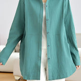 Casual Minimalist Solid-Color Lapel Long-Sleeve Shirt Jacket