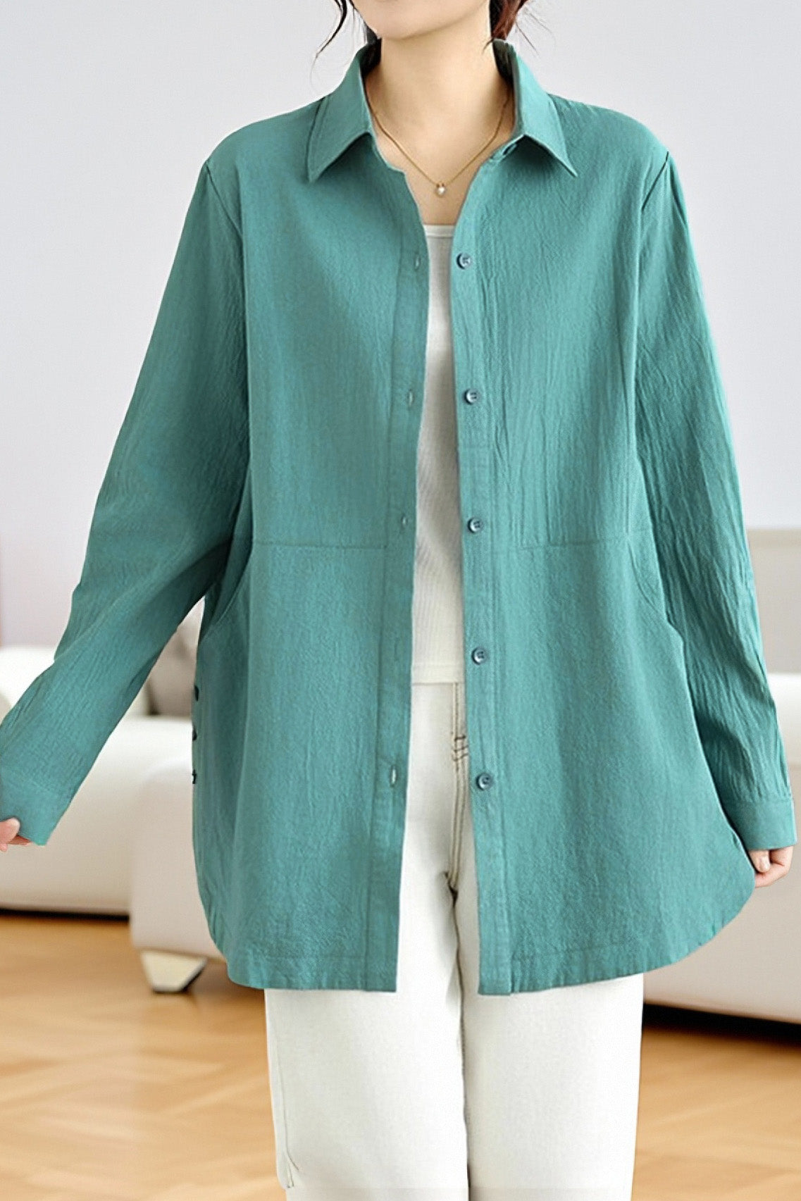 Casual Minimalist Solid-Color Lapel Long-Sleeve Shirt Jacket