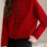 Casual Versatile Double-Breasted Double-Zipper Cardigan