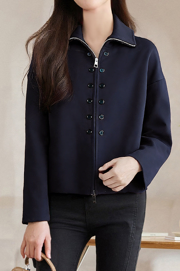 Casual Versatile Double-Breasted Double-Zipper Cardigan