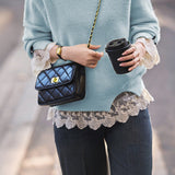 Casual Elegant Crew Neck Pullover Lace Bow Knitted Top