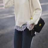 Casual Elegant Crew Neck Pullover Lace Bow Knitted Top