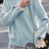 Casual Elegant Crew Neck Pullover Lace Bow Knitted Top