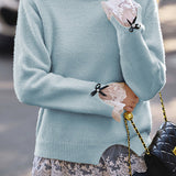 Casual Elegant Crew Neck Pullover Lace Bow Knitted Top