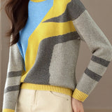 Casual Versatile Geometric Color-Block Half-High Neck Sweater