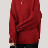 Casual Versatile Solid-Color Ruched Lantern Sleeve Pullover Sweater