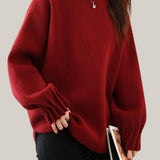 Casual Versatile Solid-Color Ruched Lantern Sleeve Pullover Sweater