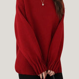 Casual Versatile Solid-Color Ruched Lantern Sleeve Pullover Sweater