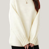 Casual Versatile Solid-Color Ruched Lantern Sleeve Pullover Sweater