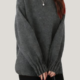 Casual Versatile Solid-Color Ruched Lantern Sleeve Pullover Sweater