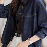 Casual Long-Sleeve Vintage Denim Jacket