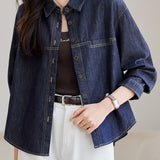 Casual Long-Sleeve Vintage Denim Jacket