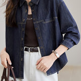 Casual Long-Sleeve Vintage Denim Jacket