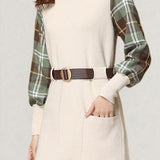 Casual Versatile Plaid Fake Two-Piece Patchwork Dress