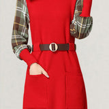 Casual Versatile Plaid Fake Two-Piece Patchwork Dress