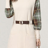 Casual Versatile Plaid Fake Two-Piece Patchwork Dress