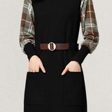 Casual Versatile Plaid Fake Two-Piece Patchwork Dress