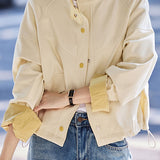 Casual Versatile Color-Block Drawstring Jacket