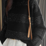 Casual Versatile Solid-Color Lurex Turtleneck Pullover Sweater