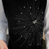 Casual Versatile Solid-Color Rhinestone Pearl Embellished Vest