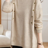 Casual Versatile Half-High Neck Pullover Asymmetric Hem Knitted Top