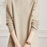 Casual Versatile Half-High Neck Pullover Asymmetric Hem Knitted Top