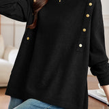Casual Versatile Half-High Neck Pullover Asymmetric Hem Knitted Top