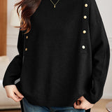Casual Versatile Half-High Neck Pullover Asymmetric Hem Knitted Top