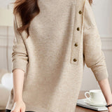 Casual Versatile Half-High Neck Pullover Asymmetric Hem Knitted Top
