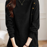 Casual Versatile Half-High Neck Pullover Asymmetric Hem Knitted Top