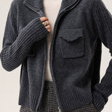 Casual Versatile Solid-Color Lapel Wide Ribbed Knitted Jacket
