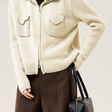 Casual Versatile Solid-Color Lapel Wide Ribbed Knitted Jacket