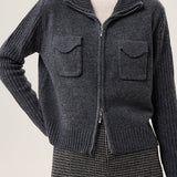 Casual Versatile Solid-Color Lapel Wide Ribbed Knitted Jacket