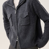 Casual Versatile Solid-Color Lapel Wide Ribbed Knitted Jacket