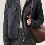 Casual Versatile Solid-Color Lapel Wide Ribbed Knitted Jacket