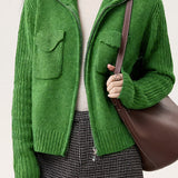 Casual Versatile Solid-Color Lapel Wide Ribbed Knitted Jacket