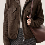 Casual Versatile Solid-Color Lapel Wide Ribbed Knitted Jacket