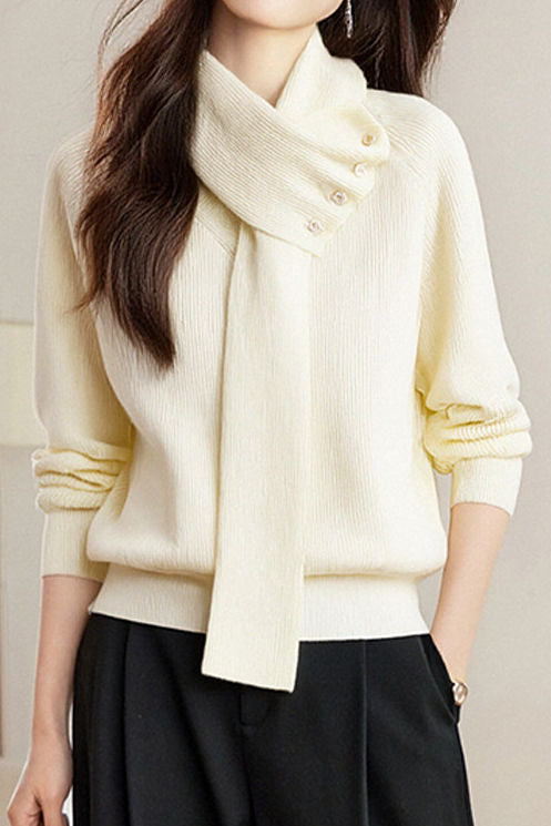 Casual Versatile Detachable Scarf Collar Pullover Knitted Top