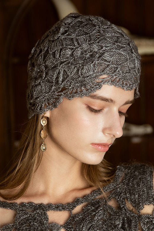 Casual Versatile Solid-Color Floral Lace Knitted Hat
