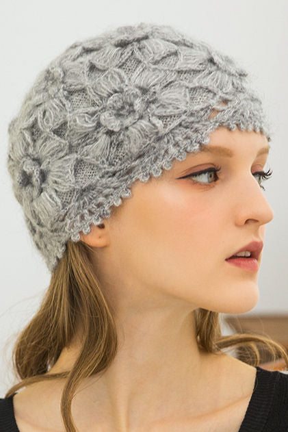 Casual Versatile Solid-Color Floral Lace Knitted Hat
