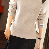 Casual Versatile Color-Block Half-High Neck Pullover Knitted Top
